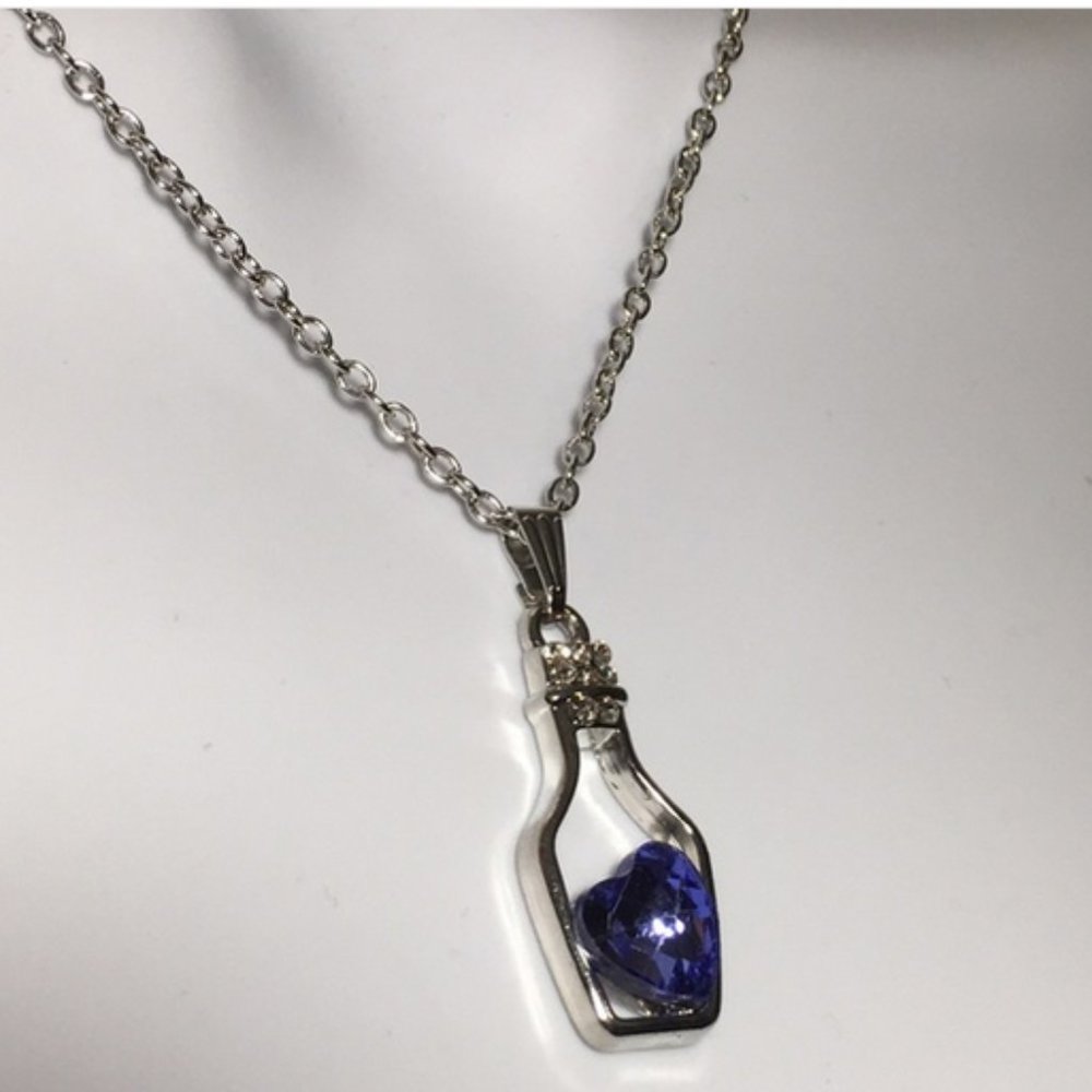 Blue Heart in a Bottle Pendant Necklace